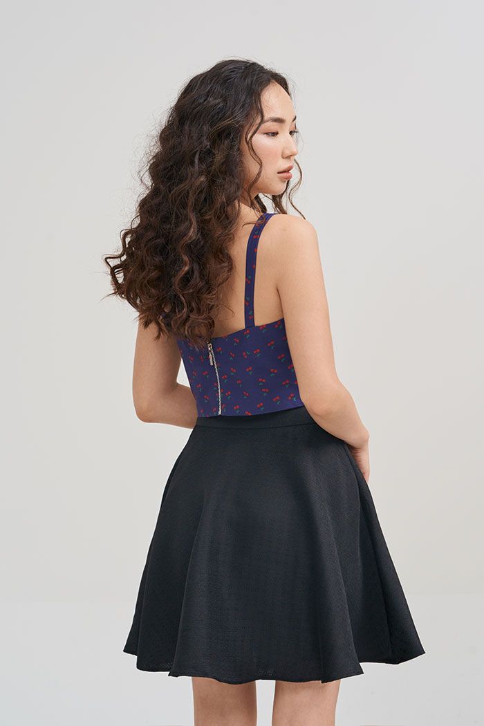 Áo croptop 2 dây cherry rút nhún dây kéo sắt