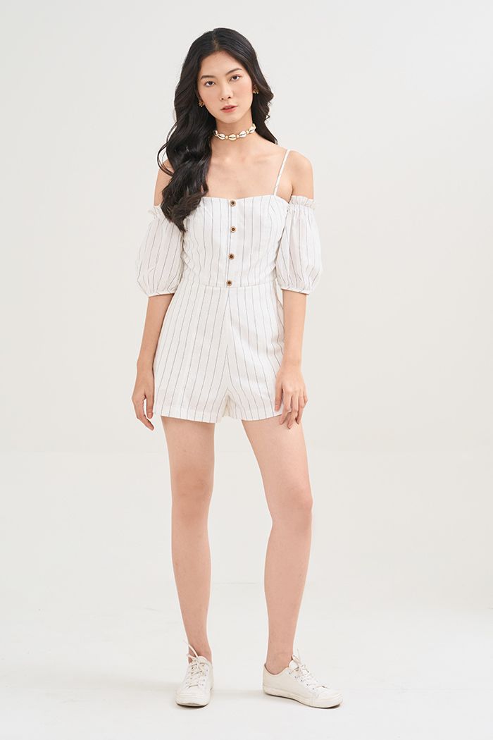Jumpsuit caro nhấn nẹp nút tay rời