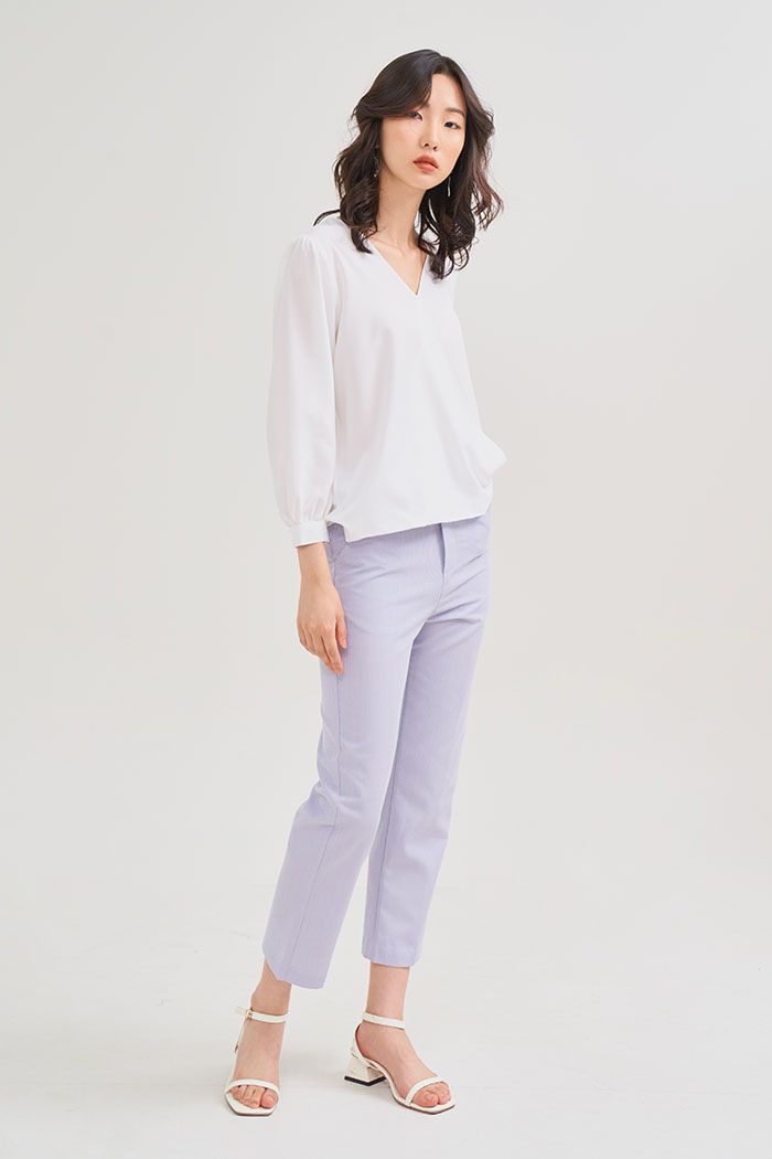 Áo cổ tim đắp chéo tay dài