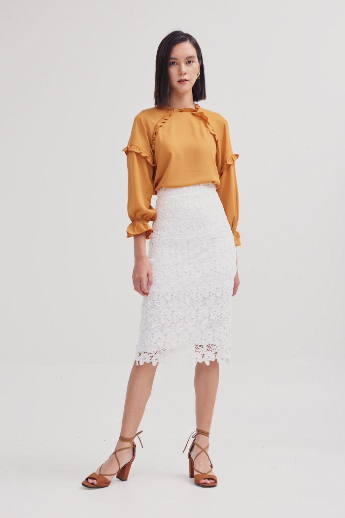Váy midi ren cotton dệt 3D