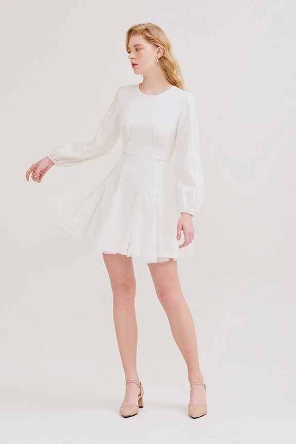 Đầm tay lở đính ren phối rã sheer mỏng
