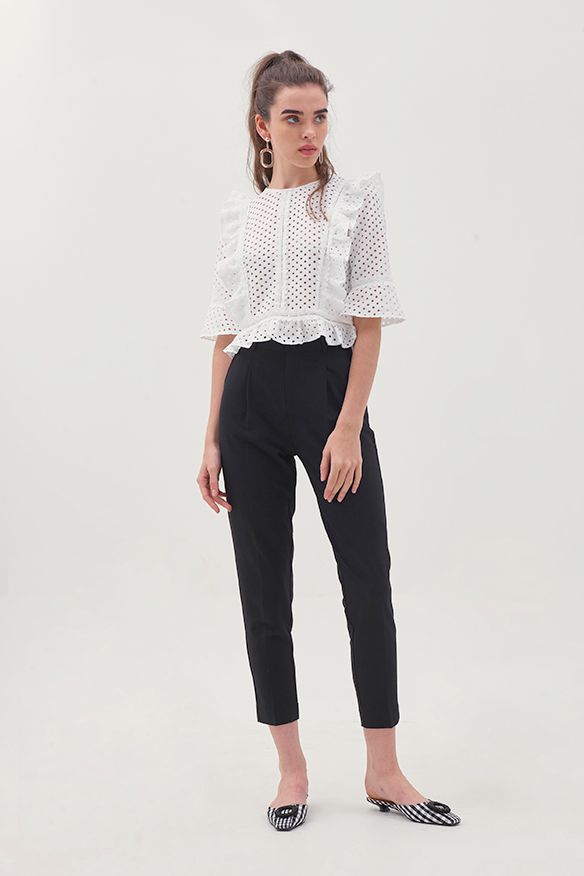 Áo ren cotton dệt vuông viền bèo