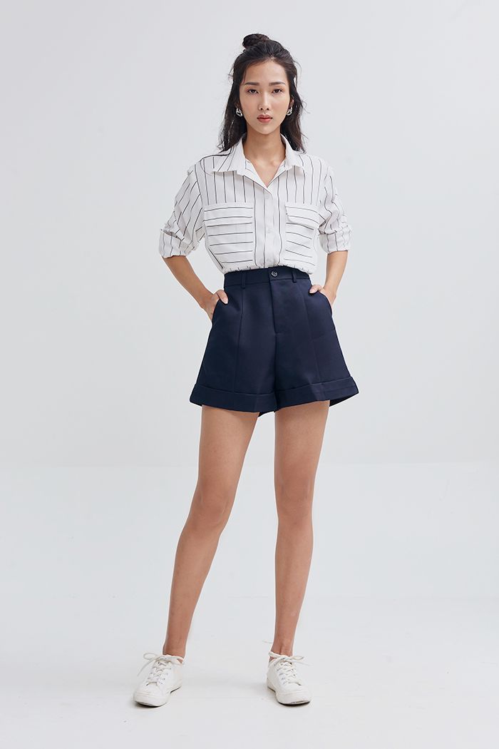 Áo sơmi sọc tay dài 2 túi basic