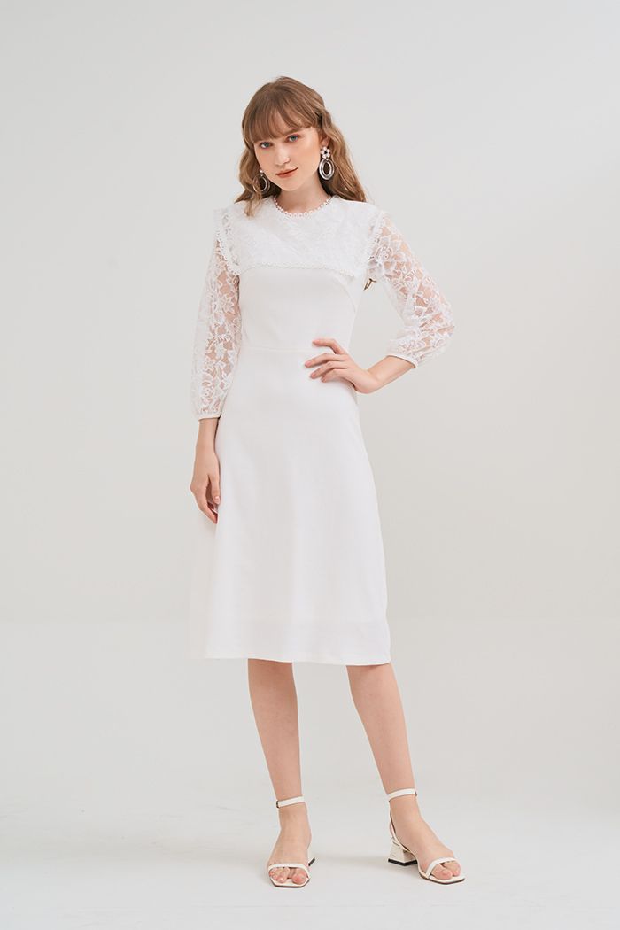 Đầm midi bảng ngực ren tay dài