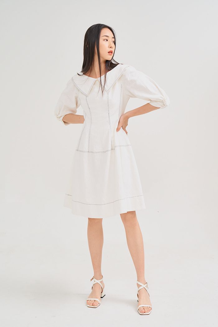 Đầm linen cổ thuyền diễu chỉ nổi