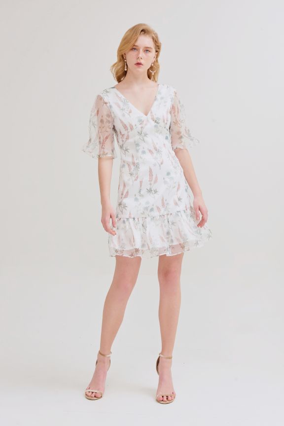Đầm sheer in hoạ tiết spring 2019 rả bèo tùng