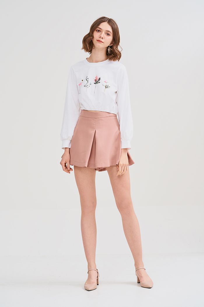 Áo thun croptop bo thun tay dài in hoa
