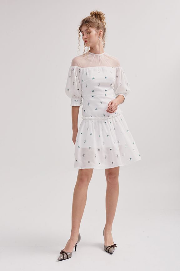 Đầm in hoạ tiếp spr19 rã tùng phối sheer
