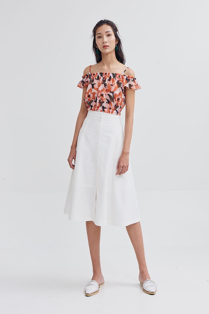 Áo crotop 2 dây bẹt vai nhún thun in hoạ tiết ss19