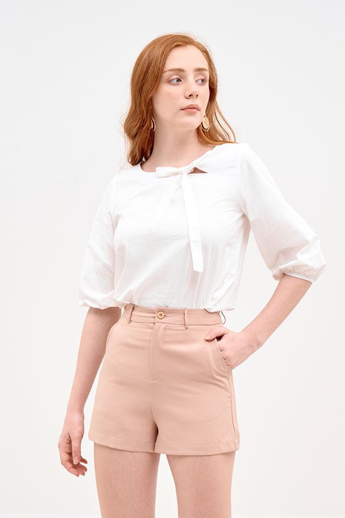 Áo cotton tay lở cột nơ cut out cổ