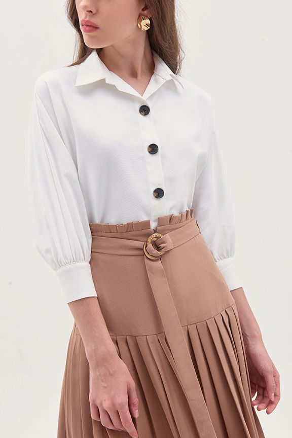 Áo sơmi linen tay dài nhấn nút