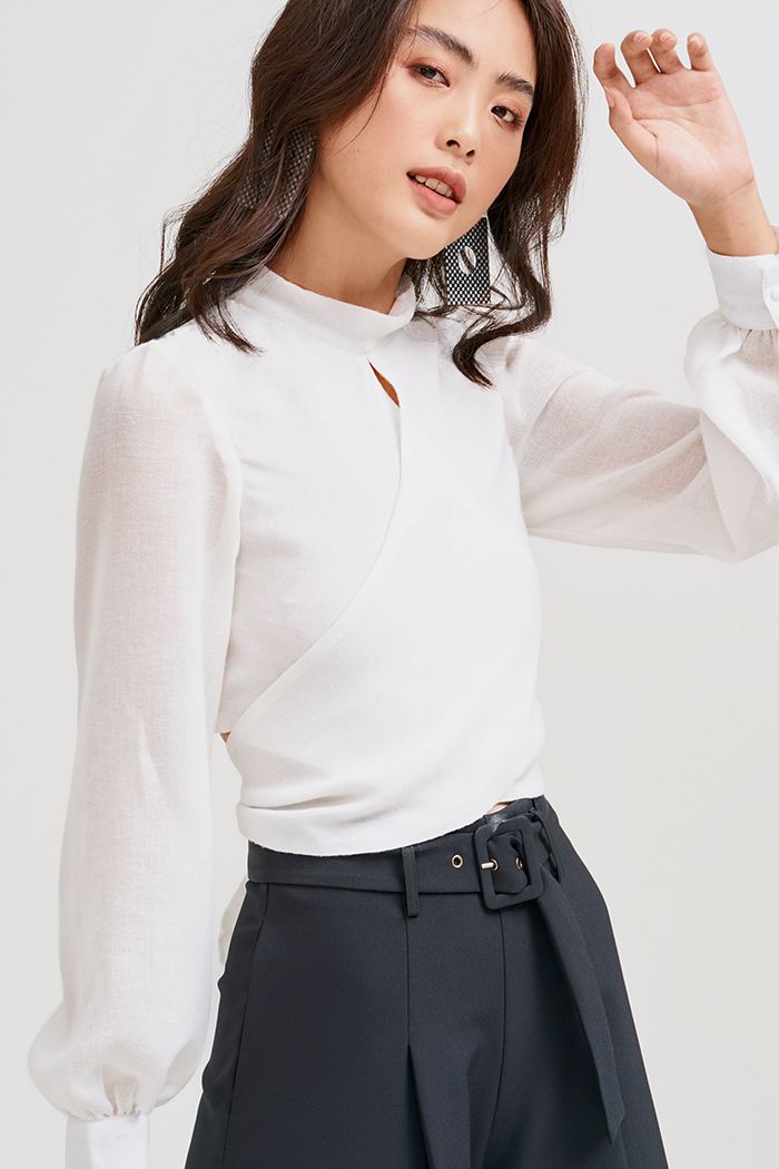Áo croptop tay lửng 2 lớp cột nơ sau