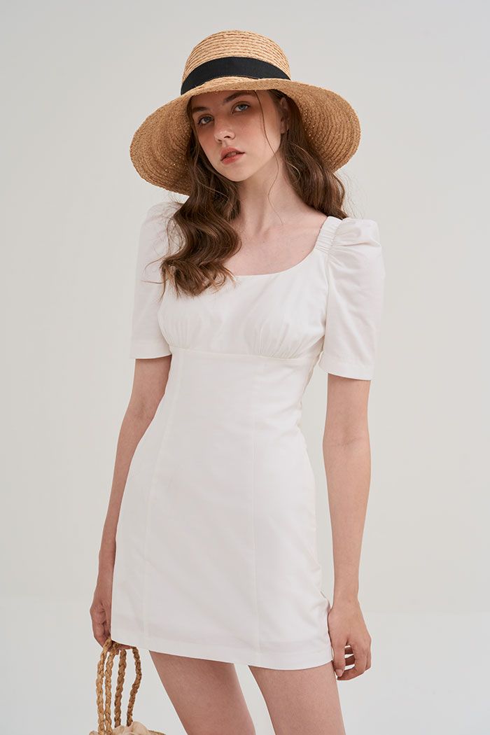 Đầm cotton tay lỡ cổ tròn nhún thun túi chìm