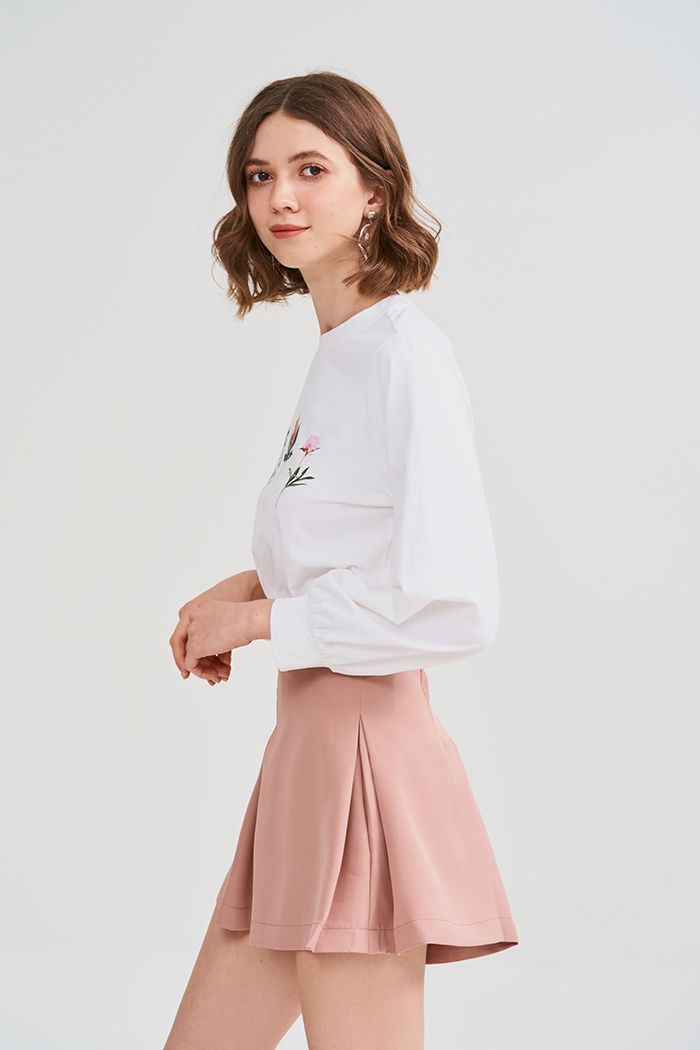 Áo thun croptop bo thun tay dài in hoa