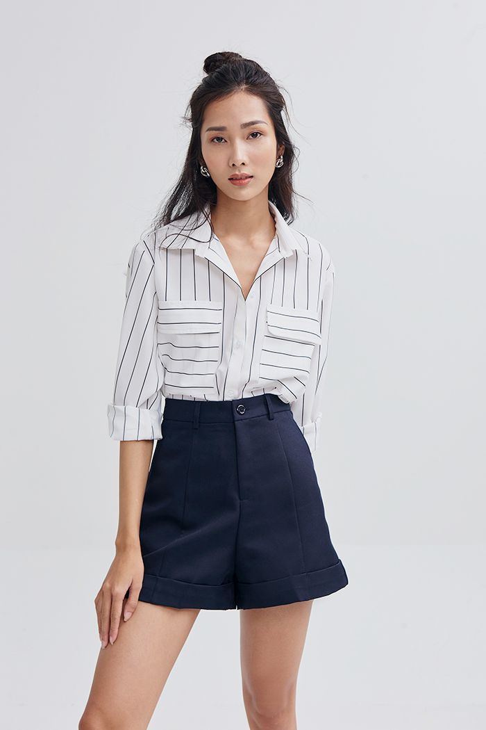 Áo sơmi sọc tay dài 2 túi basic
