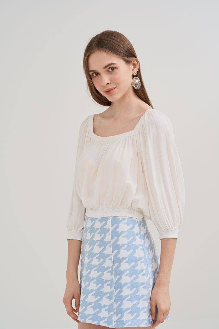 Áo croptop linen chạy moking trên dưới tay lỡ