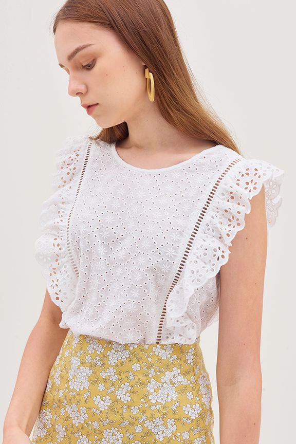 Áo sát nách phối ren bèo cotton thêu