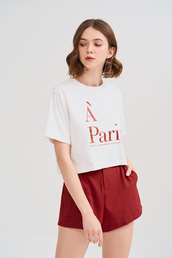 Áo thun croptop in slogan A Paris