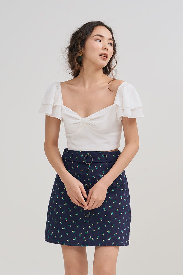 Áo croptop tay bèo cúp nơ ngực 2 lớp