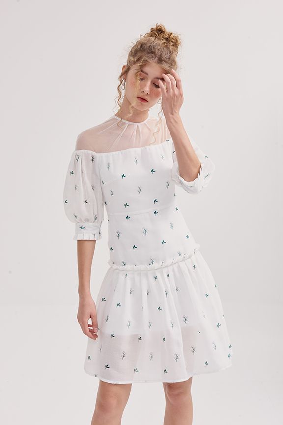 Đầm in hoạ tiếp spr19 rã tùng phối sheer