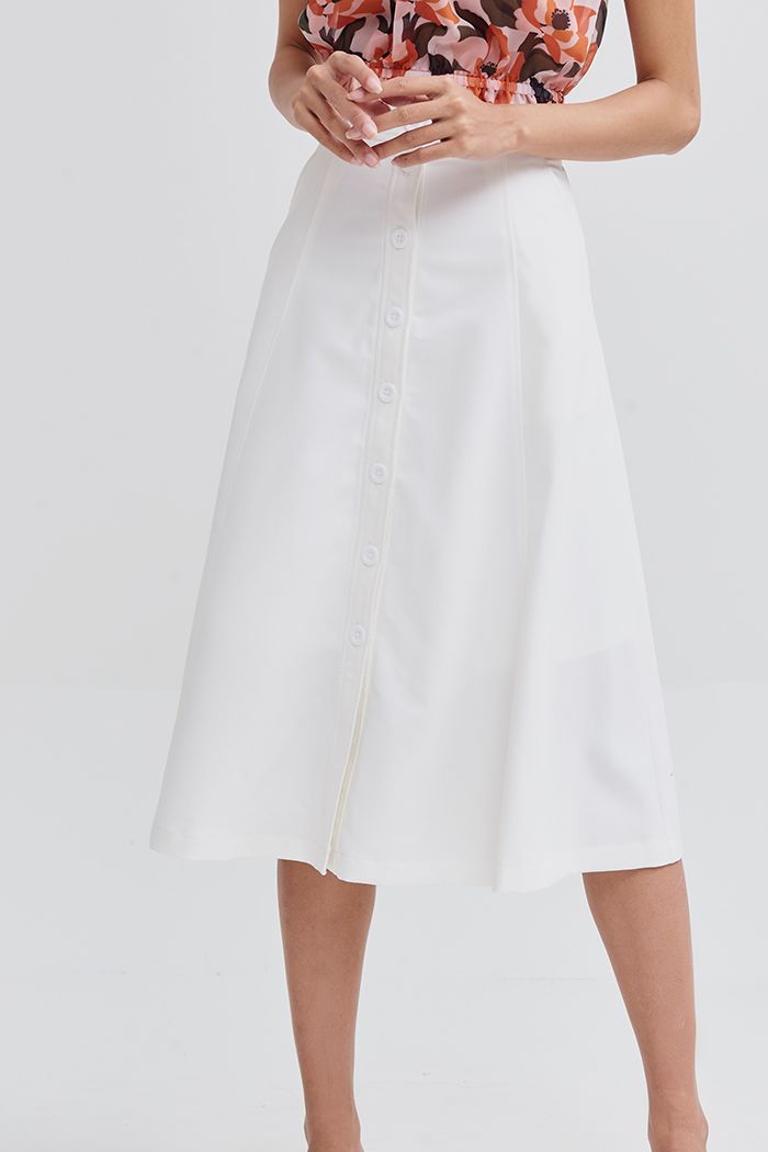 Váy midi rã 8 mảnh diễu mờ nẹp nút