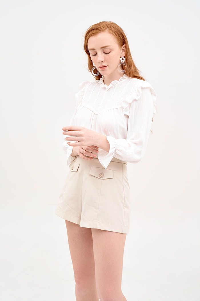 Áo tay lở nhún thun bèo vai cổ