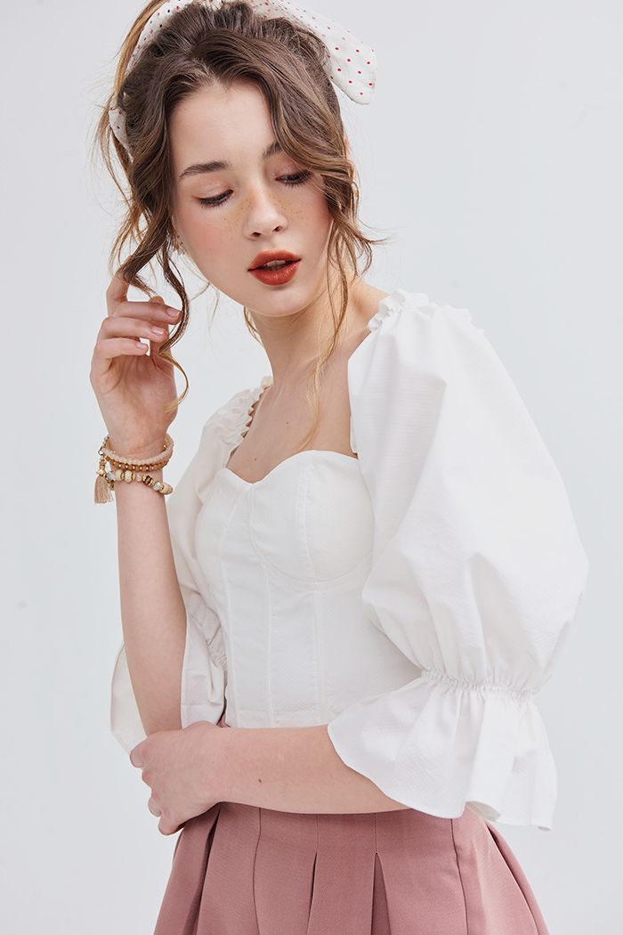 Áo crotop cúp ngực cổ vuông tay lỡ
