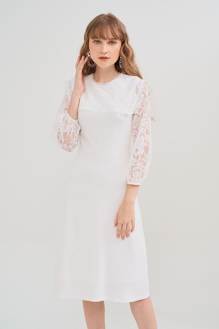 Đầm midi bảng ngực ren tay dài