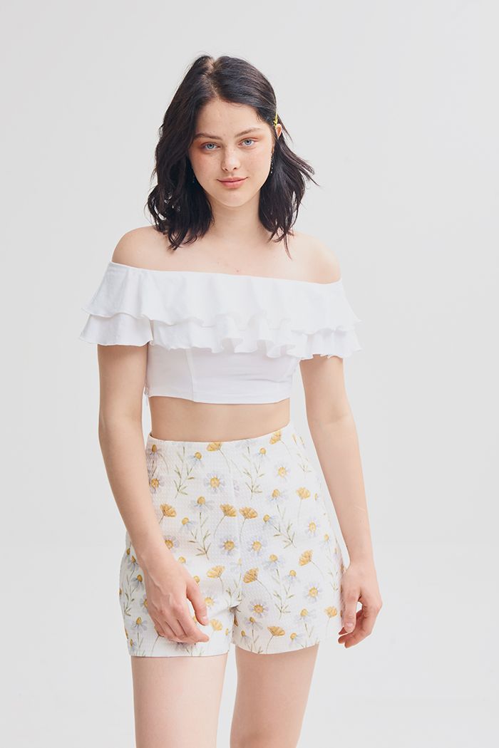 Áo thun croptop bèo 2 tầng dây kéo dấu