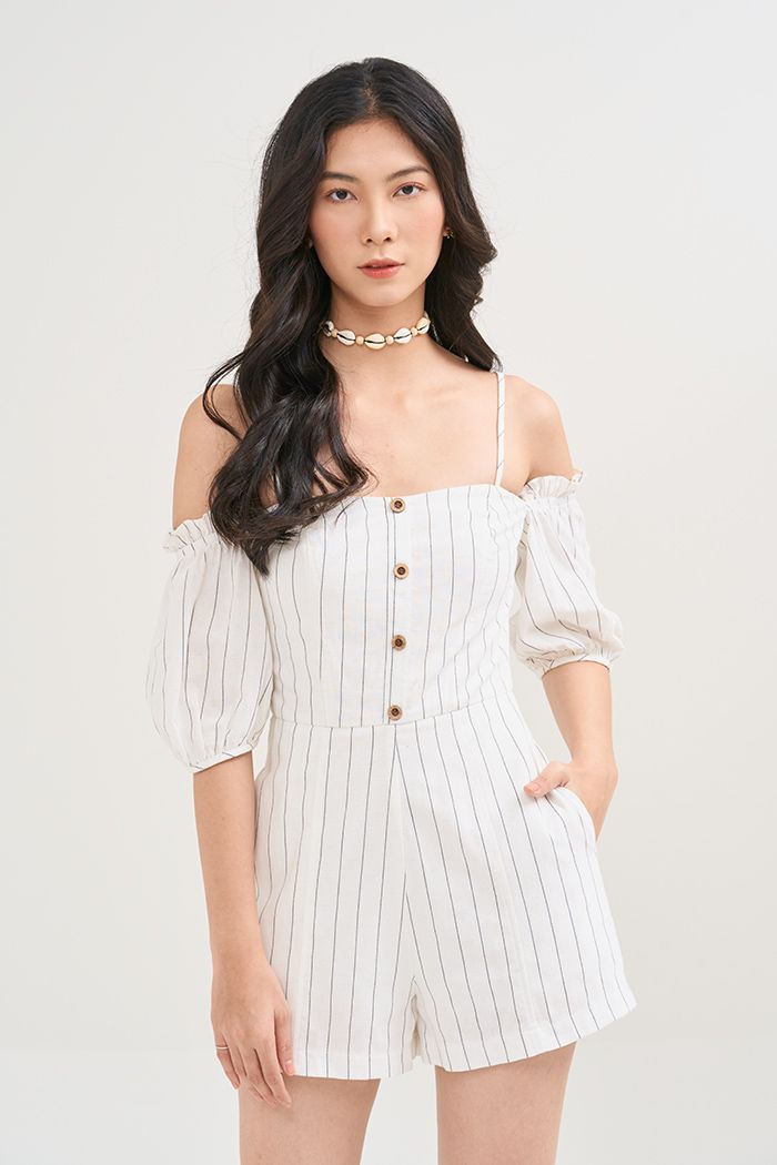 Jumpsuit caro nhấn nẹp nút tay rời