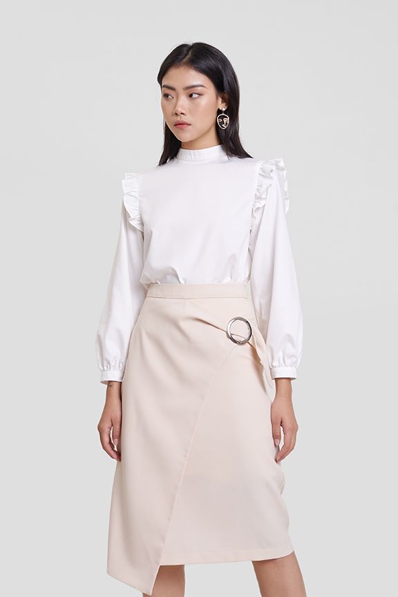 Áo sơmi cotton tay dài bèo vai