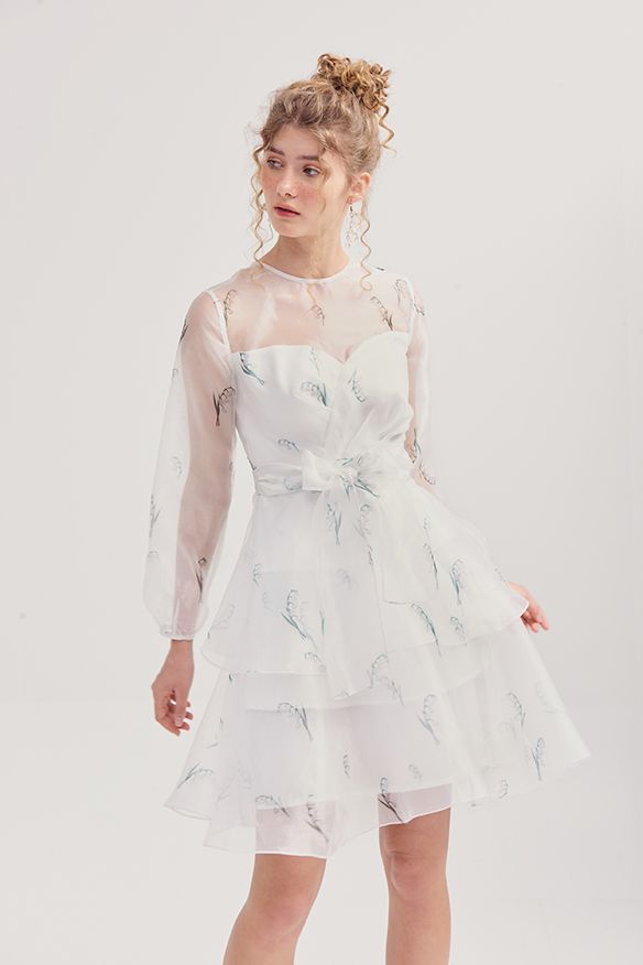 Đầm sheer in hoạ tiết spring 2019 tay lỡ