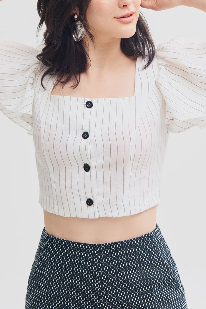 Áo croptop sọc cổ vuông tay bèo