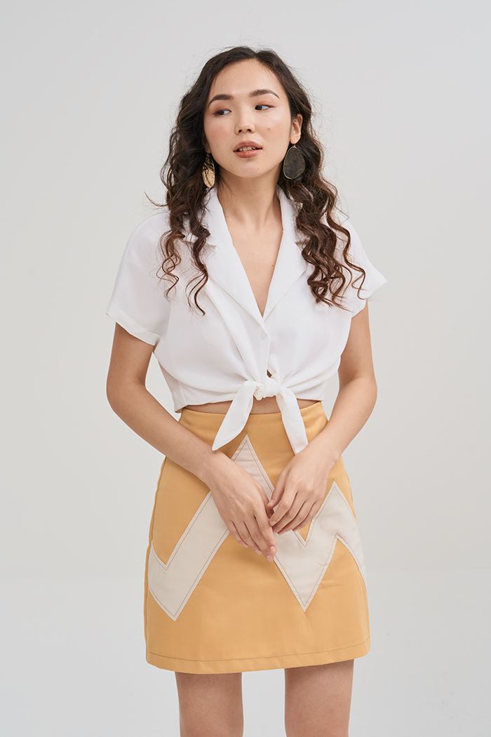Áo croptop cổ danton cột nơ thân trước
