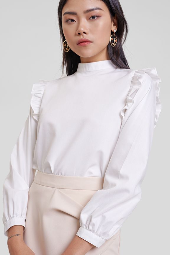 Áo sơmi cotton tay dài bèo vai