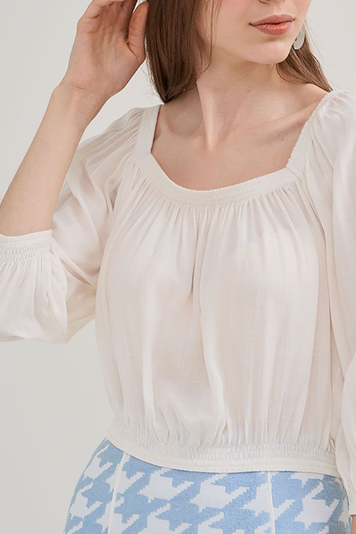 Áo croptop linen chạy moking trên dưới tay lỡ