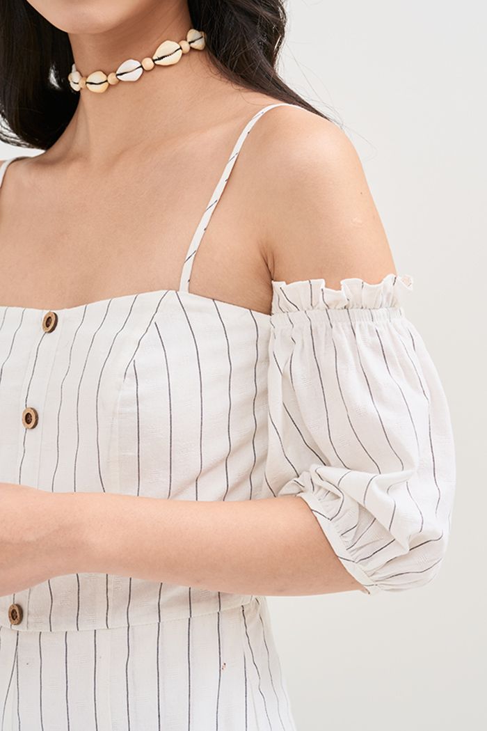 Jumpsuit caro nhấn nẹp nút tay rời