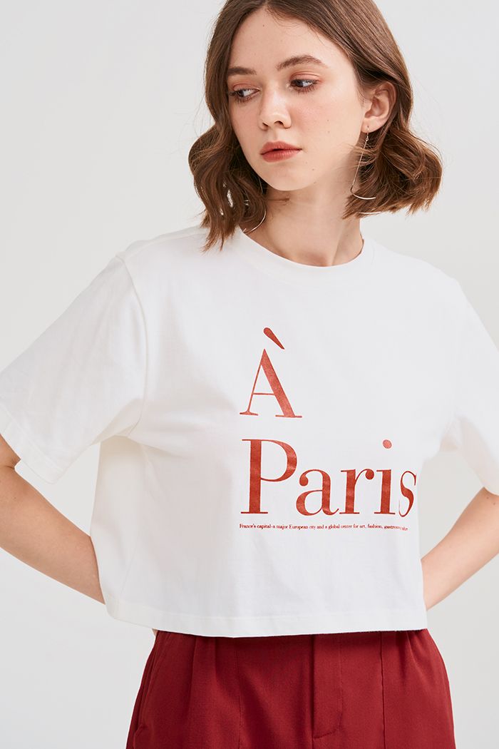 Áo thun croptop in slogan A Paris