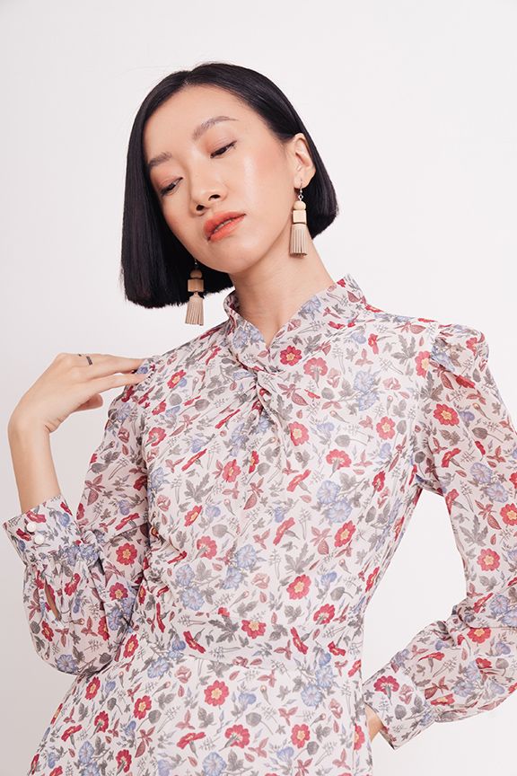 Đầm dài in hoạ tiết strange nature nhấn ngực