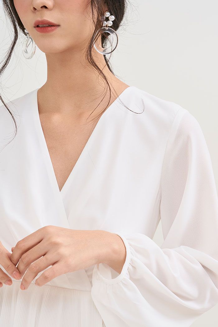 Đầm đắp chéo tay dài dập li tùng