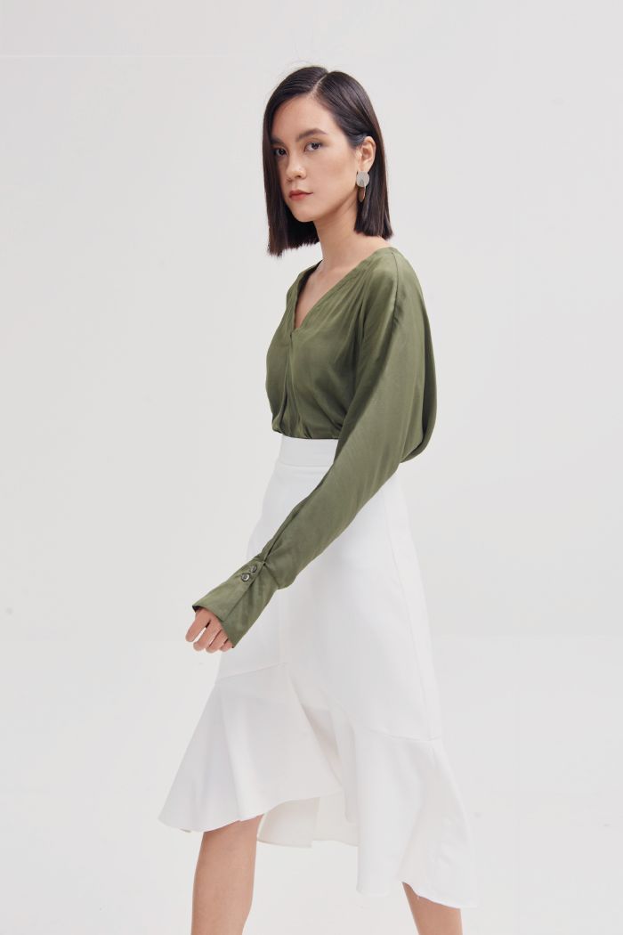 Váy midi rã tam giác bèo ngược