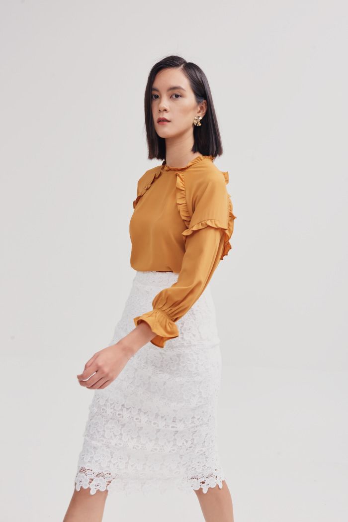 Váy midi ren cotton dệt 3D