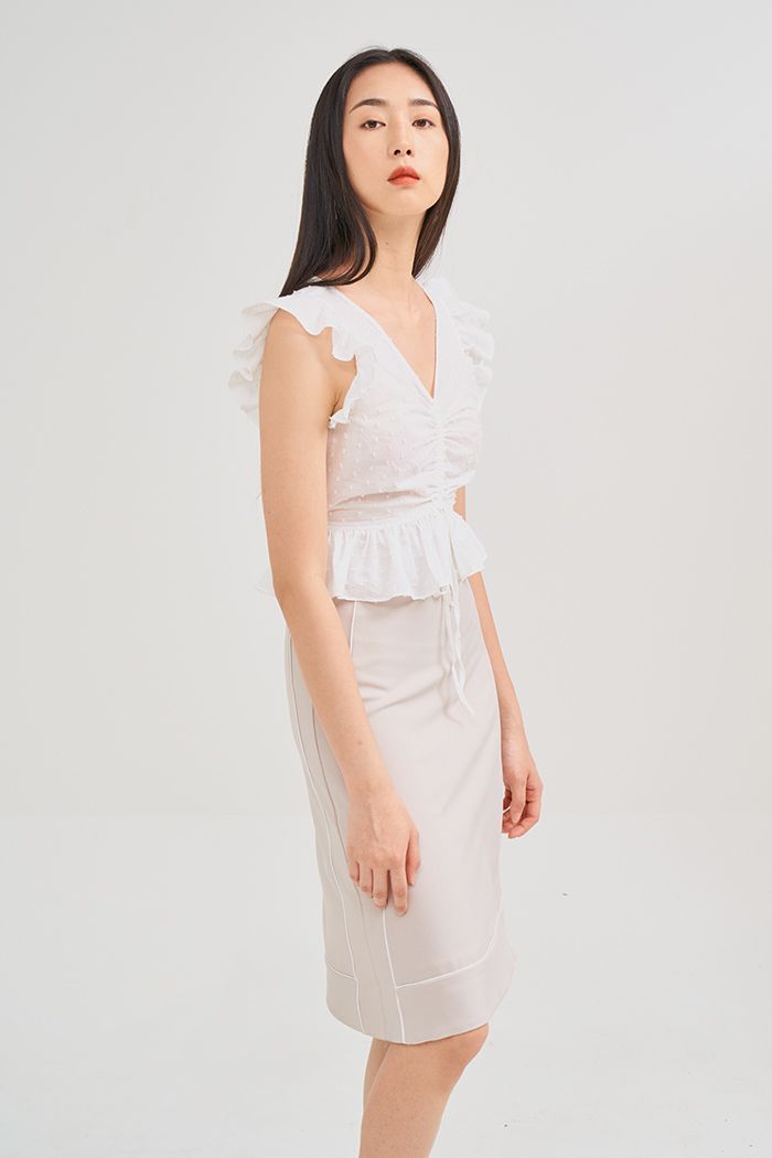 Áo croptop bèo tay rút nhún giữa