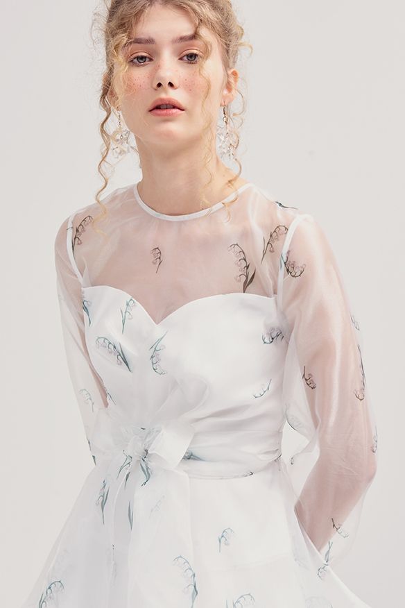 Đầm sheer in hoạ tiết spring 2019 tay lỡ