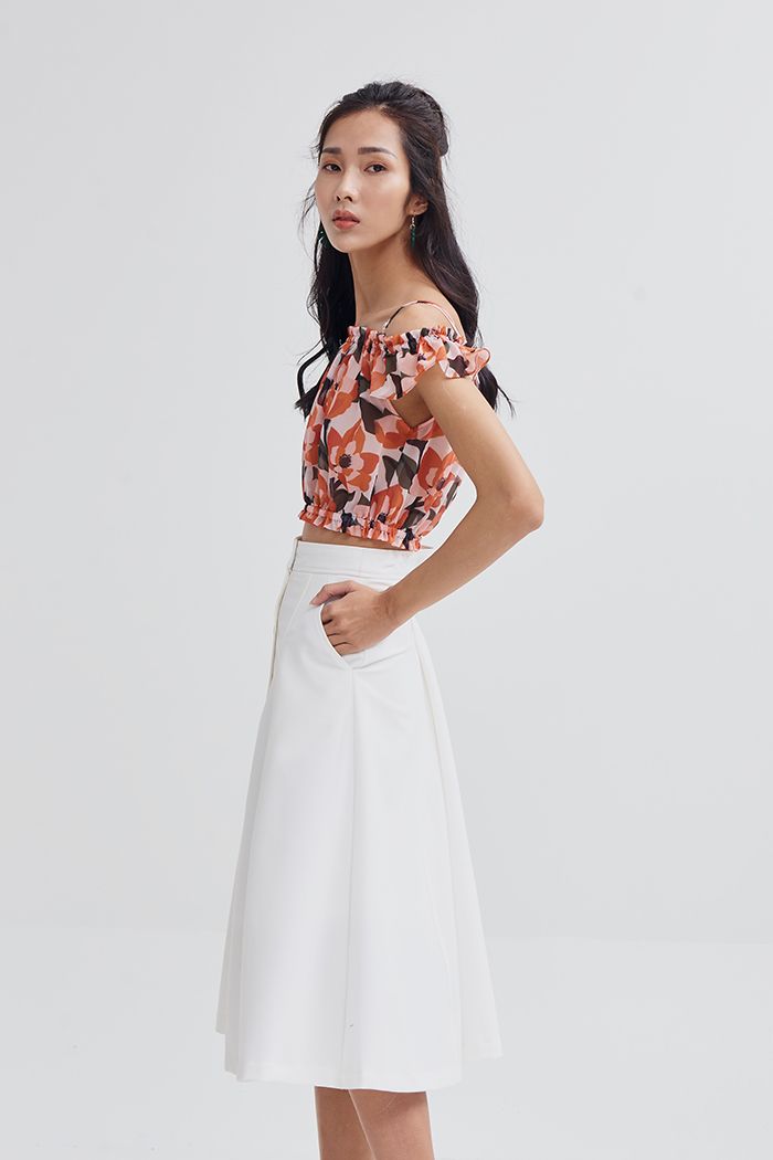 Váy midi rã 8 mảnh diễu mờ nẹp nút