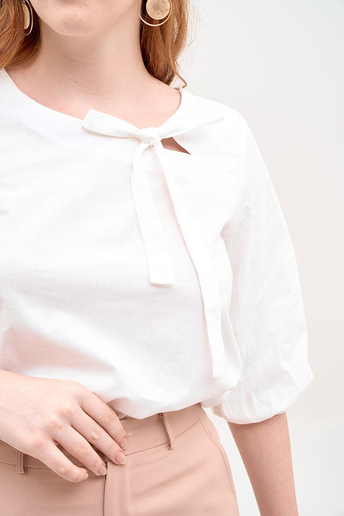 Áo cotton tay lở cột nơ cut out cổ
