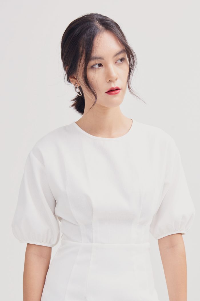 Đầm midi tay lỡ nhấn li dọc thân