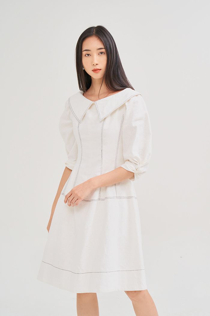 Đầm linen cổ thuyền diễu chỉ nổi