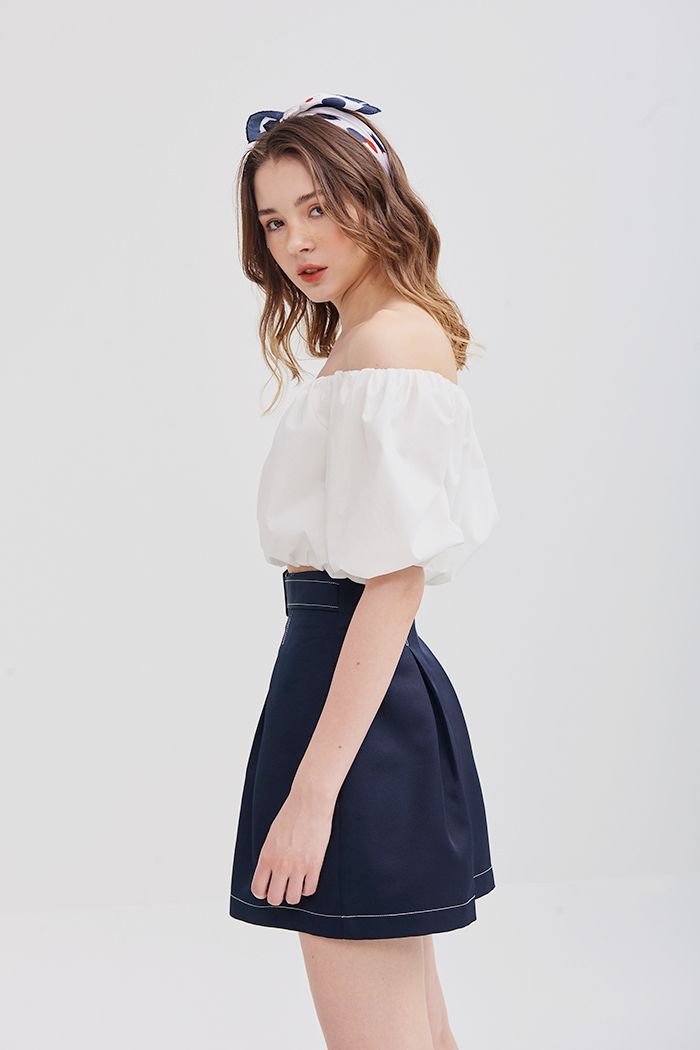 Áo croptop bẹt vai nhún thun tay lửng