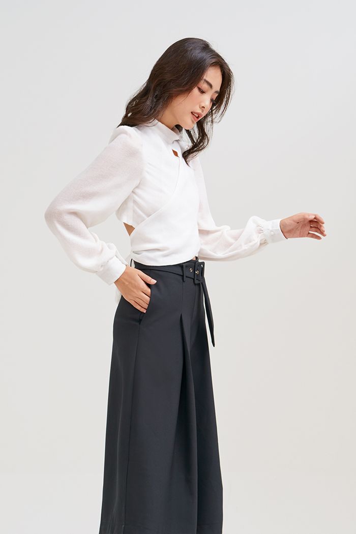 Áo croptop tay lửng 2 lớp cột nơ sau